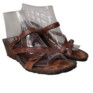 Teva Ventura Women's Brown Leather Cork Slip On Wedge Sandals Size 8